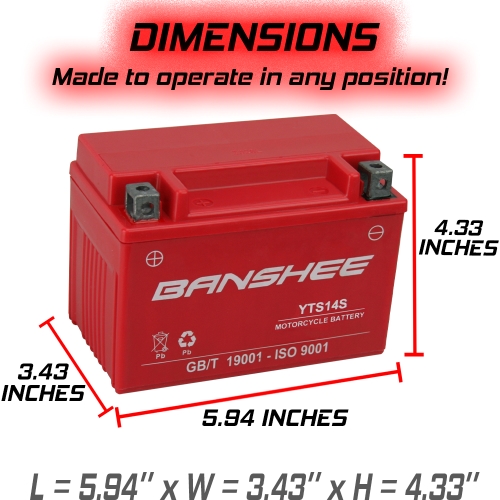 Banshee Battery YTZ14S 12V 11.2Ah 230CCA SLA Power Sport Battery 8